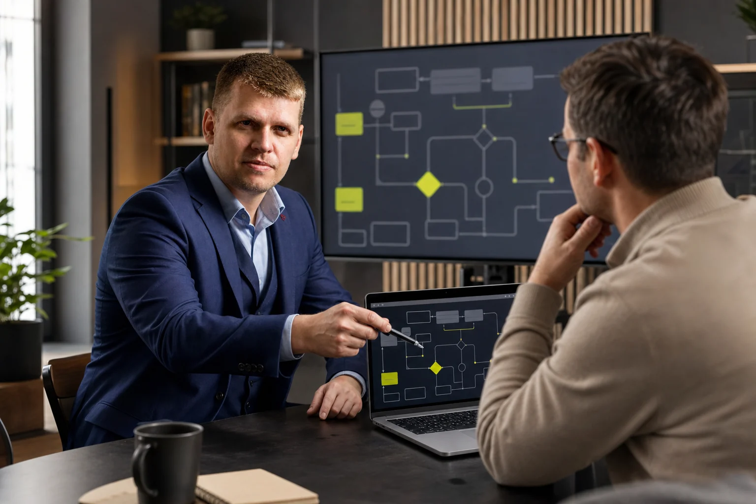 Tobias Mann bei der persönlichen Planung einer neuen Unternehmenswebsite