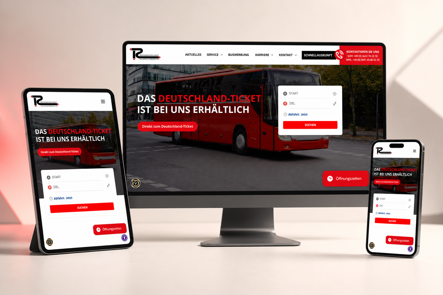Regionalbus-Website als professionelles Desktop-, Tablet- und Smartphone-Mockup